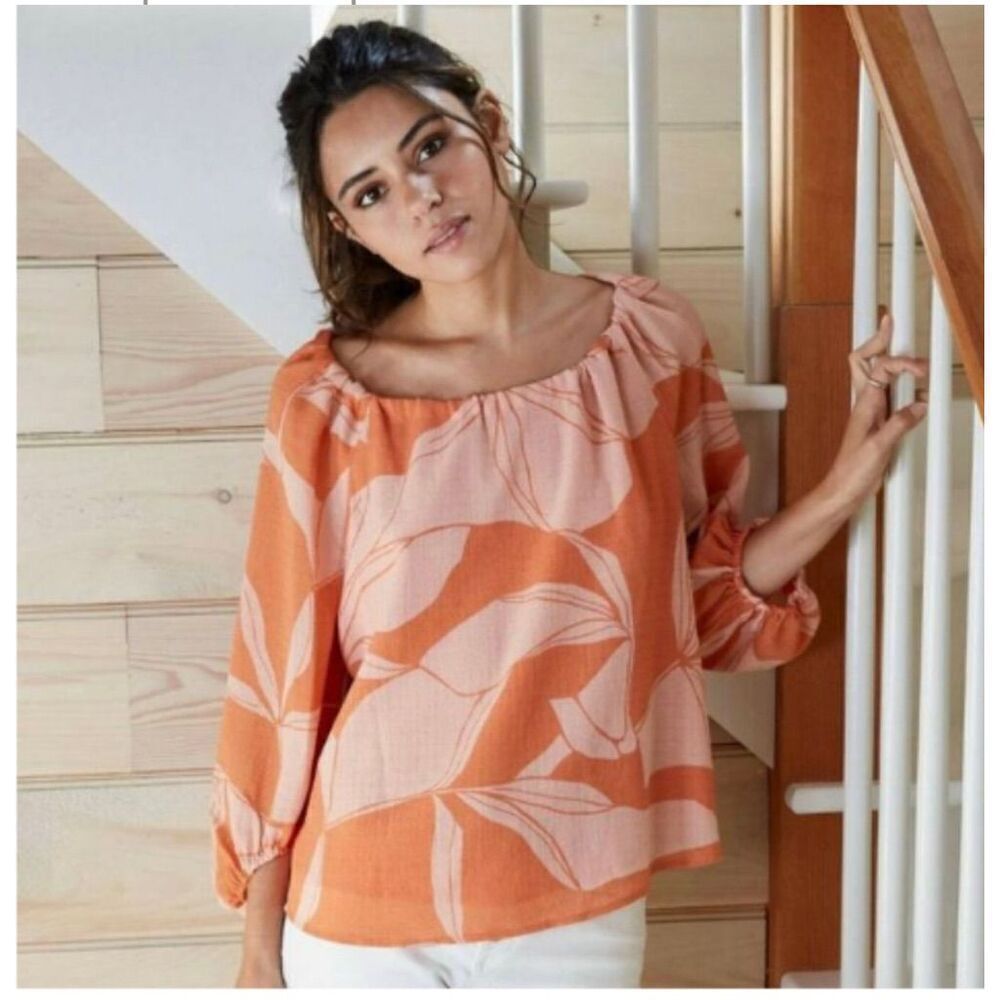 Womens A New Day Coral Tropical Floral Print Flowy Blouse Top - Sz XS